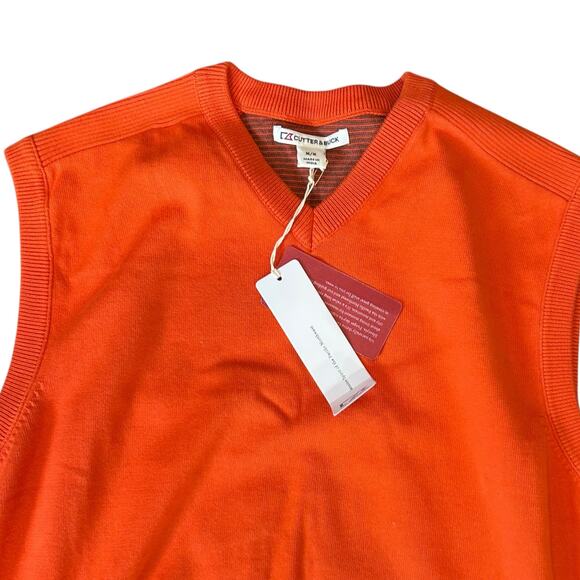 NWT Cutter & Buck Orange Cotton V Neck Outdoor Tight Knit Sweater Vest Sz Medium - Picture 3 of 12